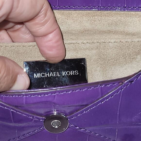 MICHAEL KORS Croc Embossed Envelope Clutch in Plum Color - Picture 7 of 11